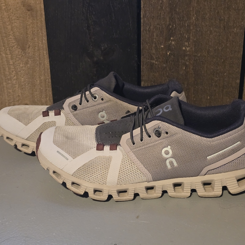 On Running Beige and Gray Women's Athletic Shoes